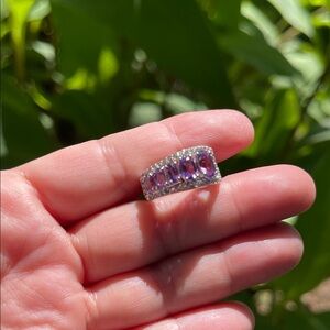 Genuine Natural Purple Amethyst 2ct, White Topaz .20 Gemstone Silver Ring Size 6